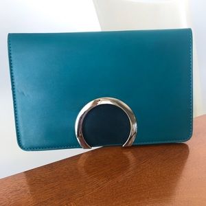 Teal Leather and Suede Clutch with Removable Chain